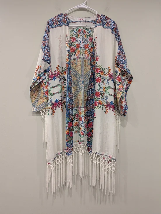 Johnny Was Silk Fringe Floral Kimono Size Small - Picture 8 of 8